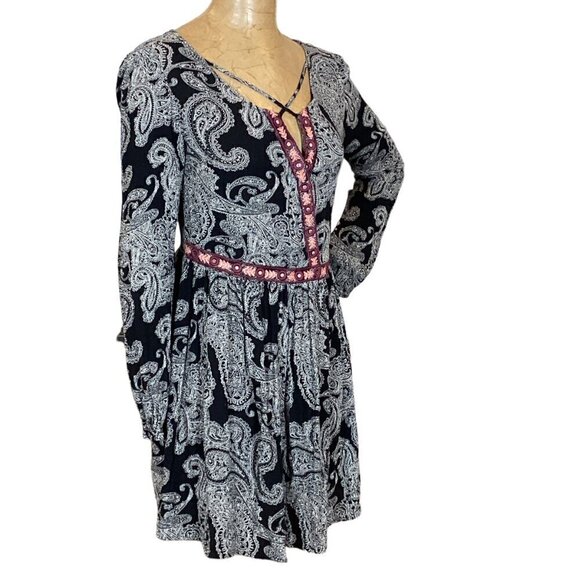 Xhilaration BOHO Paisley Long Sleeve Mini Dress Embroidered Beaded Sz M #277K - Picture 3 of 8
